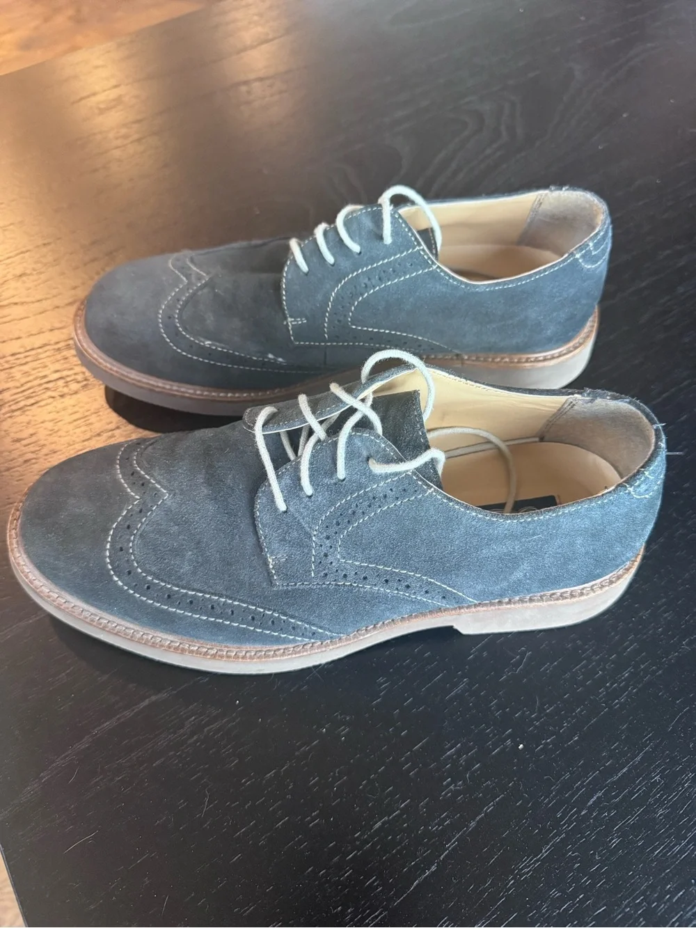 Bass Bernard Men’s Wingtip Suede Derby Shoes — Blue Gray
